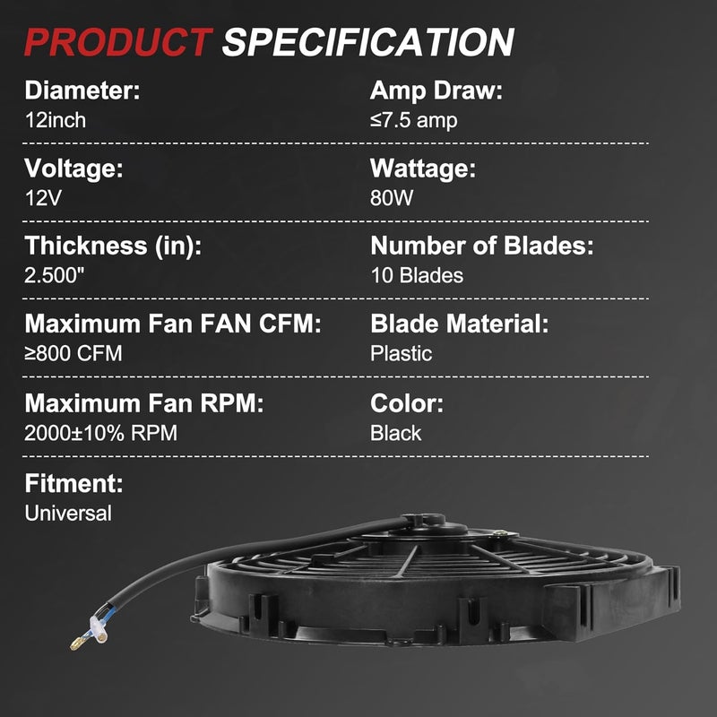 JDMSPEED New 12" Inch Universal Slim Fan Push Pull Electric Radiator Cooling 12V Mount Kit - Image 3